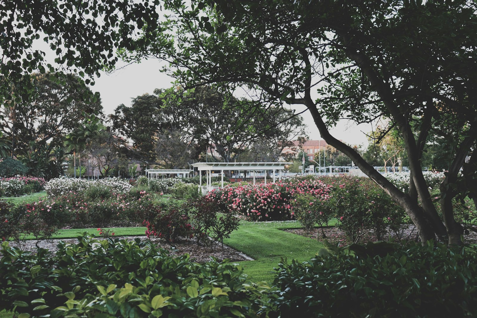 Green grounds and clubhouse building like those at nude and clothing-optional naturist clubs